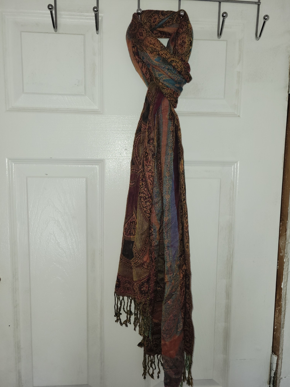 Multi-Tone Paisley Fringe Scarf - Women's Fashion Wrap